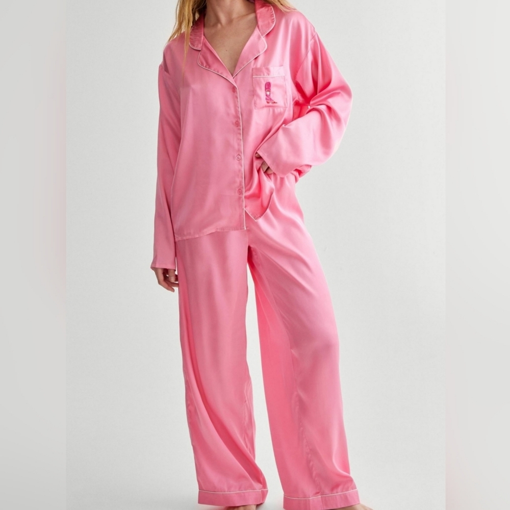 Nasty Gal Satin Embroidered Western Boot Pajama Set Sze 4 & Size 10